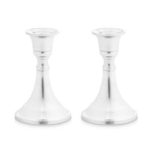 Giftdecor Kaarsen kandelaar van decoratief metaal - 2x - voor dinerkaarsen - zilver - D8 x H11 cm -