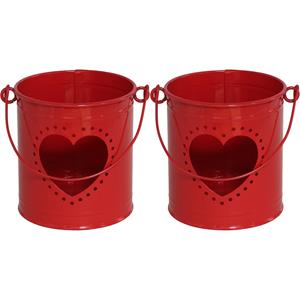 Gerimport Theelichthouder/kaarsenhouder - 2x - rood - zink - D9 x H10 cm -