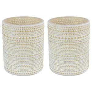 Countryfield 2x stuks luxe theelichthouder/kaarsenhouder - creme wit/goud - glas - D7 x H8 cm -
