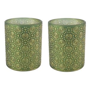 Countryfield 2x stuks luxe theelichthouder/kaarsenhouder - olijfgroen/goud - glas - D7 x H8 cm -