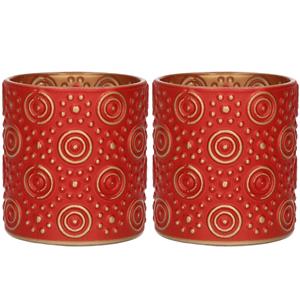 Countryfield 2x stuks luxe theelichthouder/kaarsenhouder - rood/goud - glas - D7 x H8 cm -