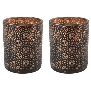 Countryfield 2x stuks luxe theelichthouder/kaarsenhouder - zwart/brons - glas - D7 x H8 cm -