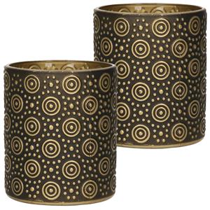 Countryfield 2x stuks luxe theelichthouder/kaarsenhouder - zwart/goud - glas - D7 x H8 cm -