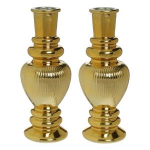 Ideas 4 Seasons Kaarsen kandelaar Venice - 2x - gekleurd glas - ribbel goud - D5,7 x H15 cm -