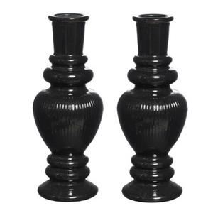 Ideas 4 Seasons Kaarsen kandelaar Venice - 2x - gekleurd glas - ribbel zwart - D5,7 x H15 cm -