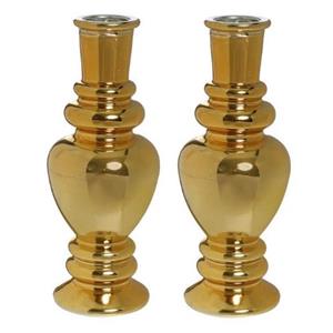 Ideas 4 Seasons Kaarsen kandelaar Venice - 2x - gekleurd glas - transparant goud - D5,7 x H15 cm -