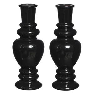 Ideas 4 Seasons Kaarsen kandelaar Venice - 2x - gekleurd glas - transparant zwart - D5,7 x H15 cm -