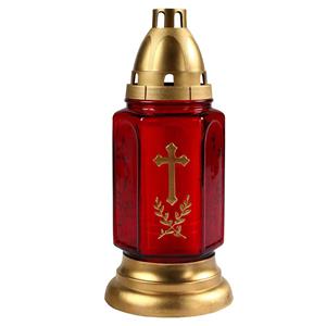 Cosy & Trendy Grafkaars/gedenklicht met deksel - rood/goud - 11 x 24 cm - 3 dagen brandtijd - Graflichten -