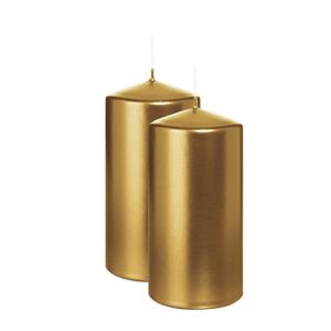Wiedemann Cilinderkaars/stompkaars - 2x - metallic goud - 12 x 6 cm - 33 branduren -