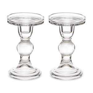 Giftdecor Kaarsen kandelaar van decoratief glas - 2x - voor stompkaarsen - D8.5 x H14 cm -