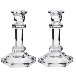 Concorde Kaarsen kandelaar - Set van 2x stuks - 9.5 x 14 cm - decoratief glas - dinerkaarsen standaard - houd -