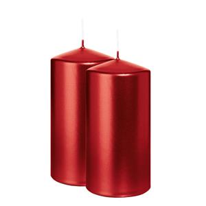 Wiedemann Cilinderkaars/stompkaars - 2x - metallic rood - 12 x 6 cm - 33 branduren -