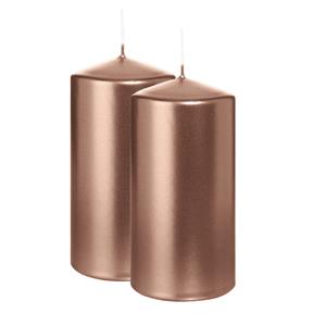 Wiedemann Cilinderkaars/stompkaars - 2x - metallic roségoud - 12 x 6 cm - 33 branduren -