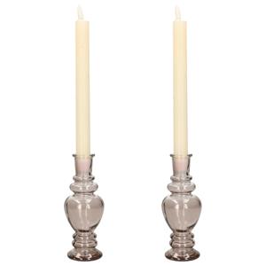 Merkloos Kaarsen kandelaar Venice - 2x - gekleurd glas - helder grijs smoke - D5,7 x H15 cm -