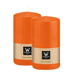 Wiedemann Cilinderkaars/stompkaars - 2x - oranje - 12 x 6 cm - 33 branduren -
