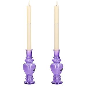 Merkloos Kaarsen kandelaar Venice - 2x - gekleurd glas - helder paars - D5,7 x H15 cm -