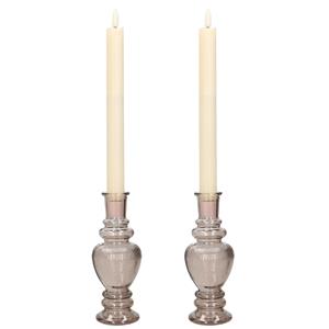 Merkloos Kaarsen kandelaar Venice - 2x - gekleurd glas - ribbel grijs smoke - D5,7 x H15 cm -