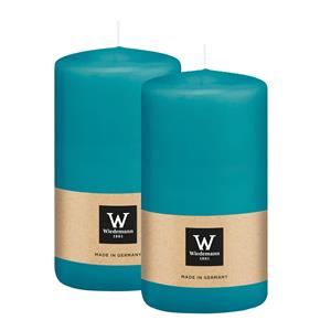 Wiedemann Cilinderkaars/stompkaars - 2x - turquoise - 12 x 6 cm - 33 branduren -
