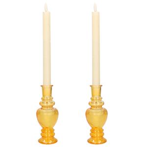 Merkloos Kaarsen kandelaar Venice - 2x - gekleurd glas - ribbel okergeel - D5,7 x H15 cm -
