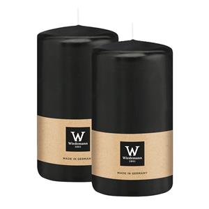 Wiedemann Cilinderkaars/stompkaars - 2x - zwart - 12 x 6 cm - 33 branduren -