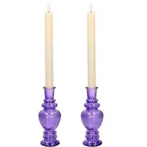 Merkloos Kaarsen kandelaar Venice - 2x - gekleurd glas - ribbel paars - D5,7 x H15 cm -