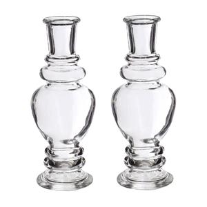 Merkloos Kaarsen kandelaar Venice - 2x - glas - helder transparant - D5,7 x H15 cm -