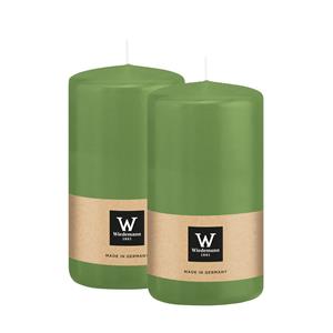 Wiedemann Cilinderkaars/stompkaars - 2x - lichtgroen - 12 x 6 cm - 33 branduren -