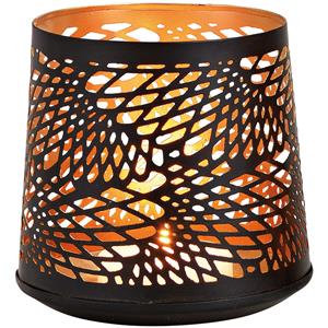Merkloos 1x Theelichthouders/waxinelichthouders windlichten zwart/goud abstract vleugel patroon 13 cm -