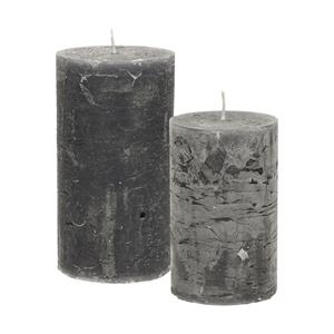 Merkloos Stompkaarsen/cilinderkaarsen set - 2x - antraciet - rustiek model -