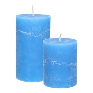 Merkloos Stompkaarsen/cilinderkaarsen set - 2x - blauw - rustiek model -