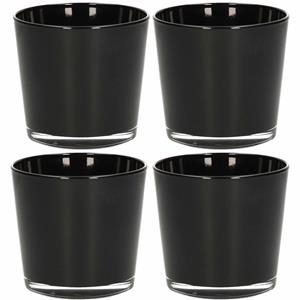 Merkloos Waxinelichthouder - 4x - zwart - 10 x 9 cm - glas - waxinelichtjes/theelichtjes kaarsenhouders -