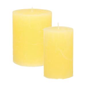 Merkloos Stompkaarsen/cilinderkaarsen set - 2x - geel - rustiek model -
