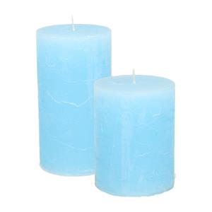 Merkloos Stompkaarsen/cilinderkaarsen set - 2x - licht blauw - rustiek model -