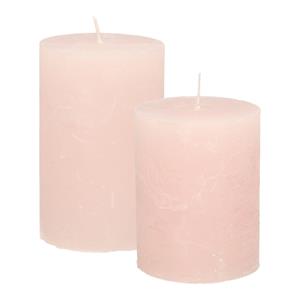 Merkloos Stompkaarsen/cilinderkaarsen set - 2x - licht roze - rustiek model -