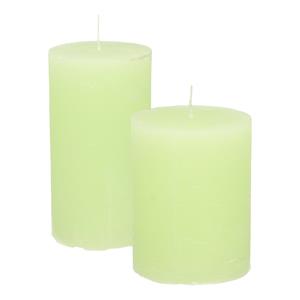 Merkloos Stompkaarsen/cilinderkaarsen set - 2x - lime groen - rustiek model -