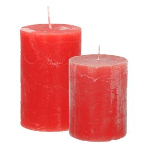 Merkloos Stompkaarsen/cilinderkaarsen set - 2x - rood - rustiek model -