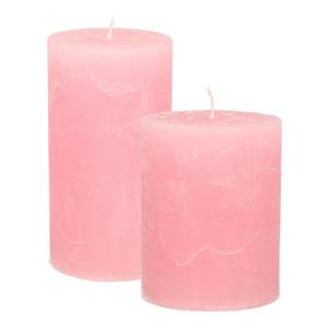 Merkloos Stompkaarsen/cilinderkaarsen set - 2x - roze - rustiek model -