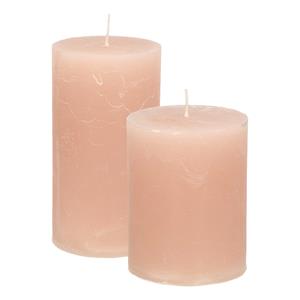 Merkloos Stompkaarsen/cilinderkaarsen set - 2x - taupe - rustiek model -
