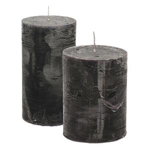 Merkloos Stompkaarsen/cilinderkaarsen set - 2x - zwart - rustiek model -