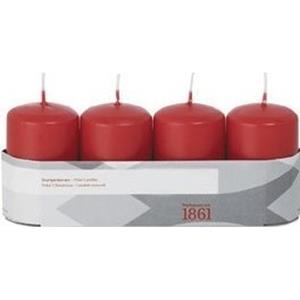 Trend Candles Cilinderkaarsen/stompkaarsen - set 4x - rood - 5 x 8 cm - 18 branduren -