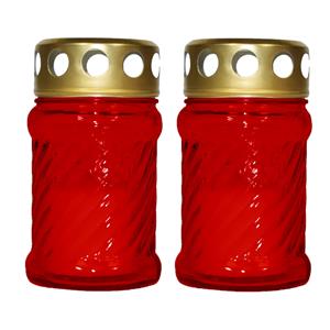 Cosy & Trendy 2x stuks grafkaarsen/gedenklichten met deksel rood 7 x 12 cm 10 uren brandtijd -