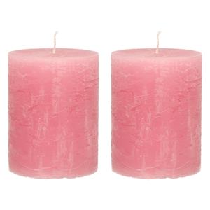 Merkloos Stompkaars/cilinderkaars - 2x - oud roze - 7 x 9 cm - middel rustiek model -
