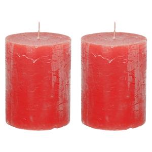 Merkloos Stompkaars/cilinderkaars - 2x - rood - 7 x 9 cm - middel rustiek model -