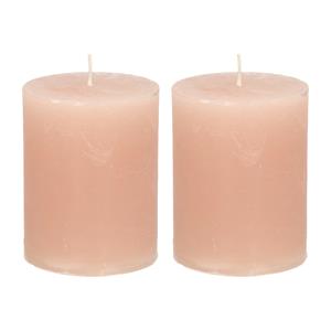 Merkloos Stompkaars/cilinderkaars - 2x - taupe - 7 x 9 cm - middel rustiek model -