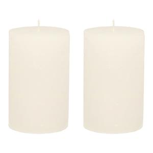 Merkloos Stompkaars/cilinderkaars - 2x - wit - 7 x 9 cm - middel rustiek model -
