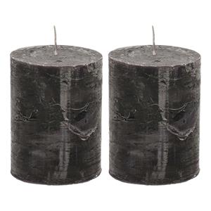 Merkloos Stompkaars/cilinderkaars - 2x - zwart - 7 x 9 cm - middel rustiek model -