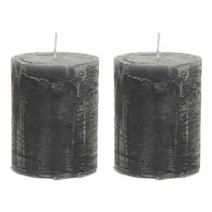 Merkloos Stompkaars/cilinderkaars - 2x - antraciet - 7 x 9 cm - middel rustiek model -