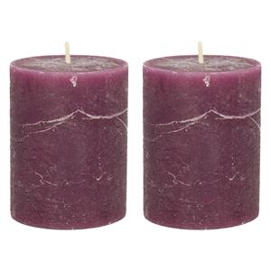Merkloos Stompkaars/cilinderkaars - 2x - bordeaux rood - 7 x 9 cm - middel rustiek model -