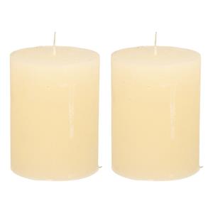 Merkloos Stompkaars/cilinderkaars - 2x - ivoor wit - 7 x 9 cm - middel rustiek model -
