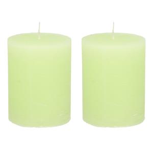 Merkloos Stompkaars/cilinderkaars - 2x - lime groen - 7 x 9 cm - middel rustiek model -